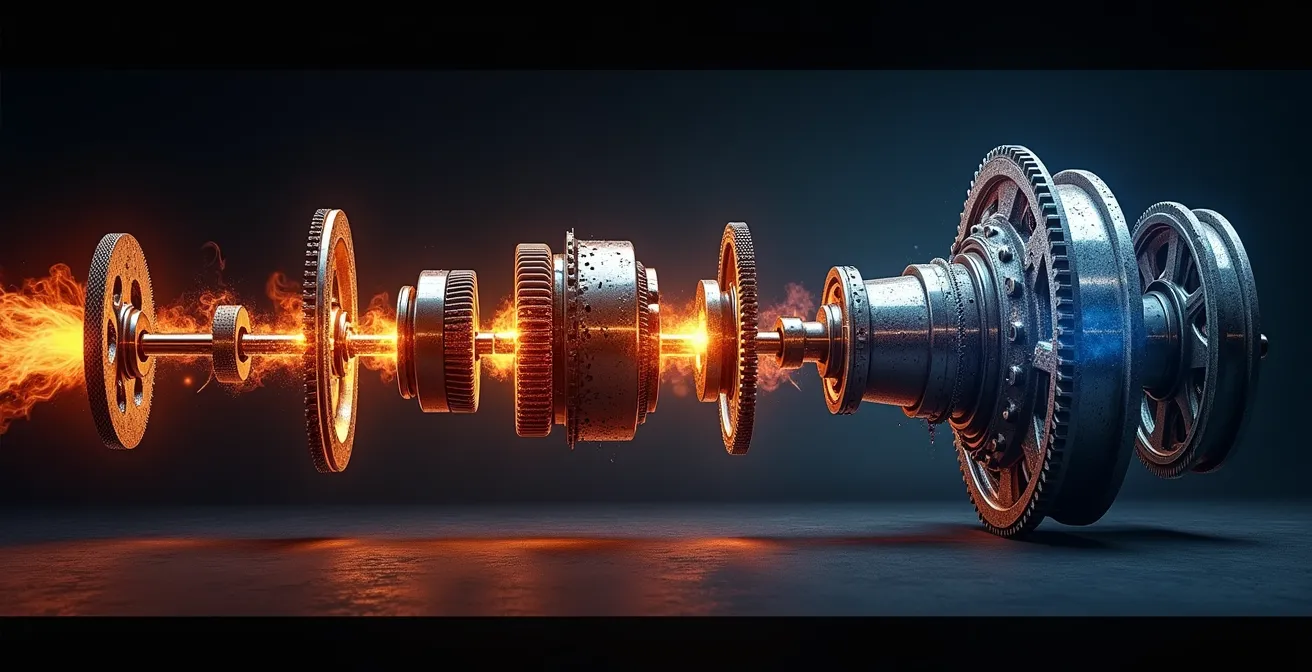 Technische Darstellung des Antriebsstrangs mit verschiedenen Verlustquellen