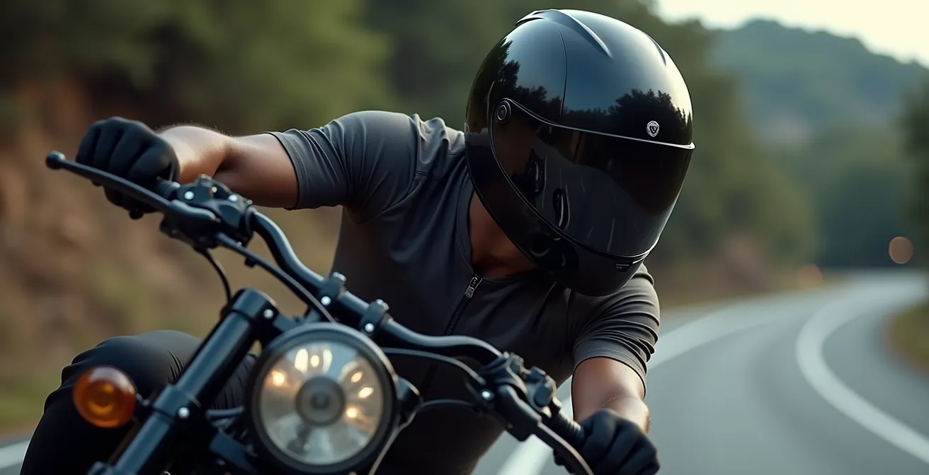 Motorradfahrer projiziert ideale Fahrlinie durch Blickführung