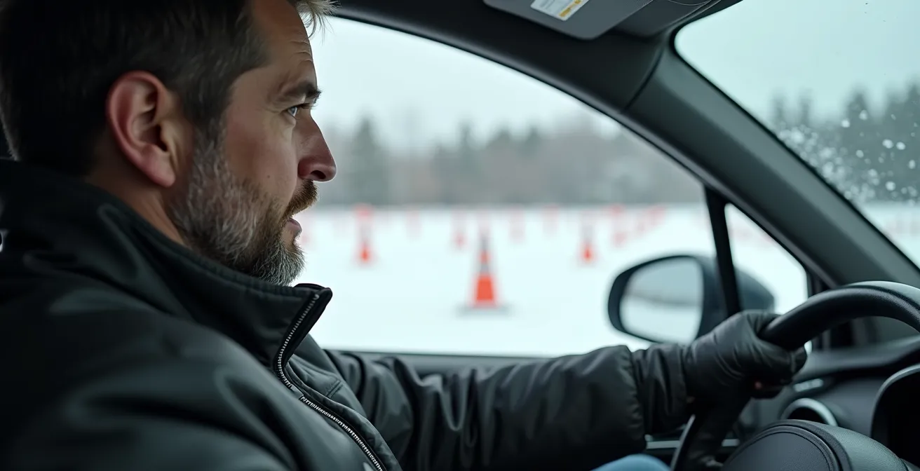 Darstellung der drei wichtigsten Testmanöver zur Fahrwerksprüfung im Winter