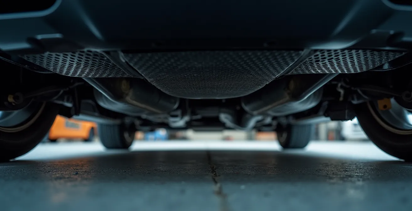 Unterbodenbereich eines Fahrzeugs mit Rostschutzbehandlung