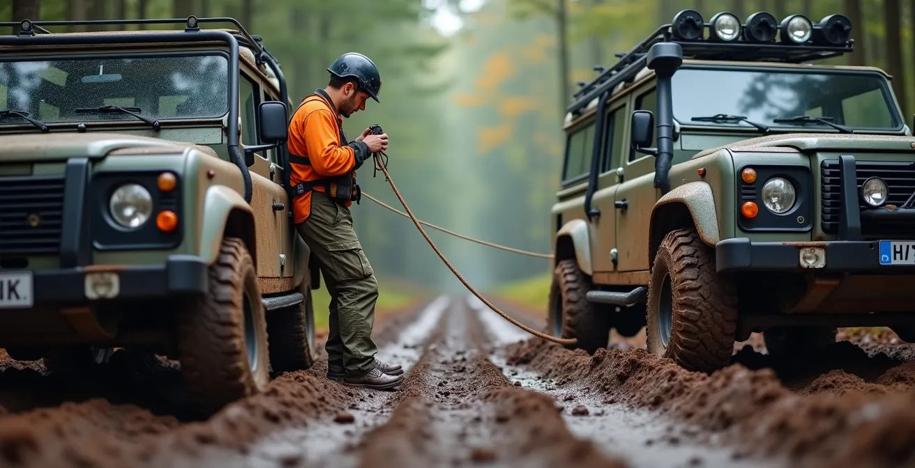 Professionelle Bergung mit kinetischem Bergegurt und Sicherheitsequipment