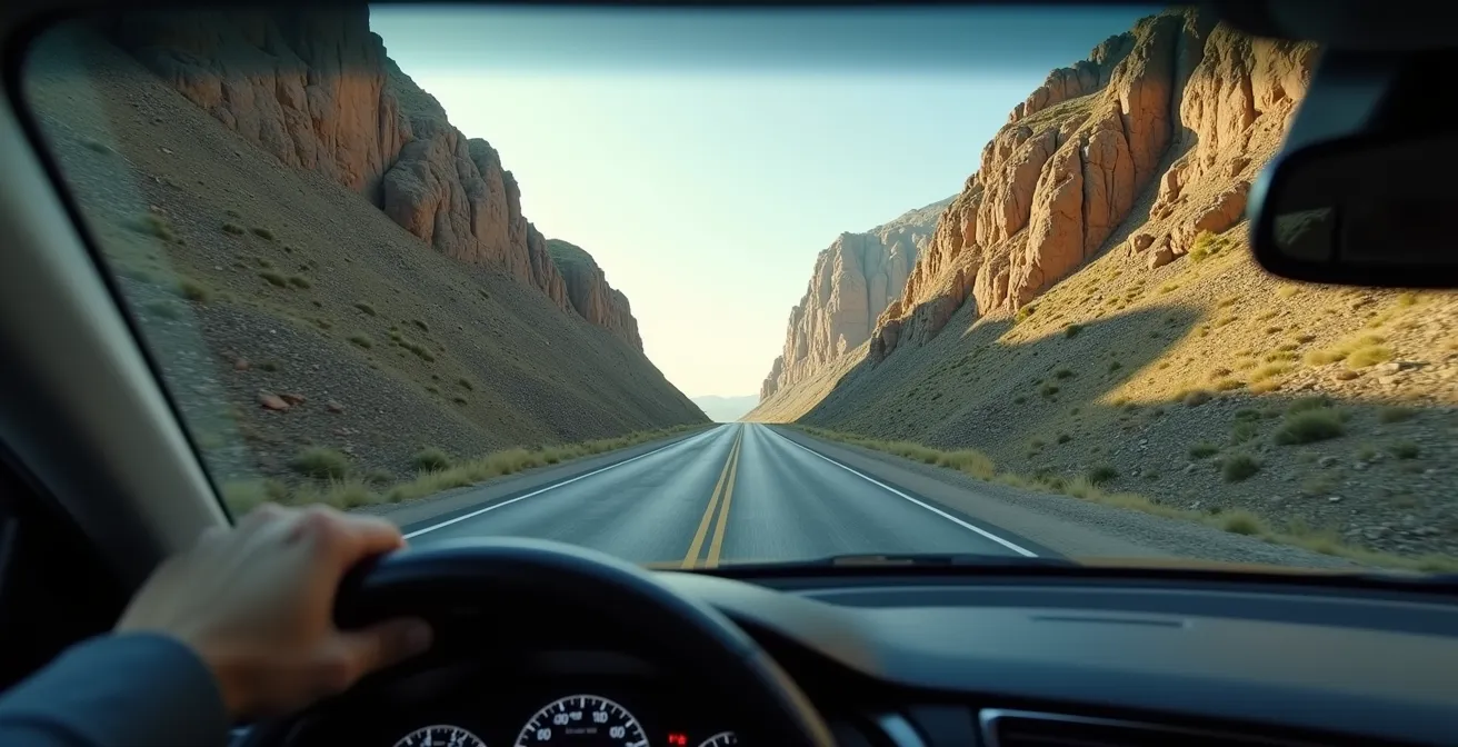 Geländewagen bei steiler Abfahrt im Gelände