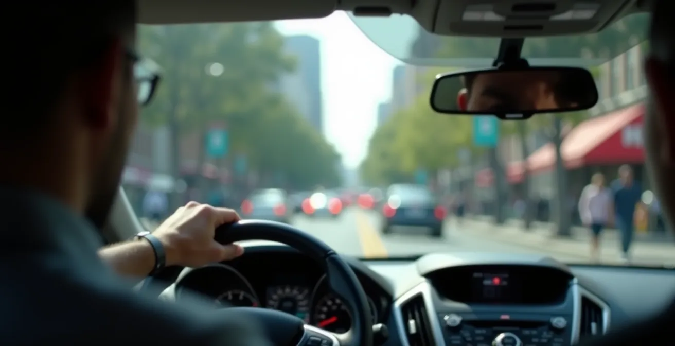 Fahrerperspektive zeigt peripheres Sehen im Stadtverkehr