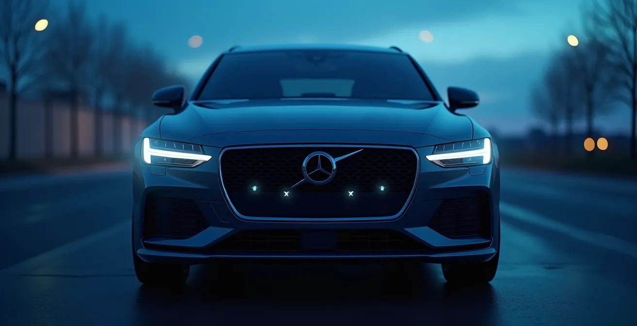 Vergleich verschiedener Sensortechnologien bei Nachtbedingungen, die die Stärken von Kamera, Radar und Lidar zeigen.