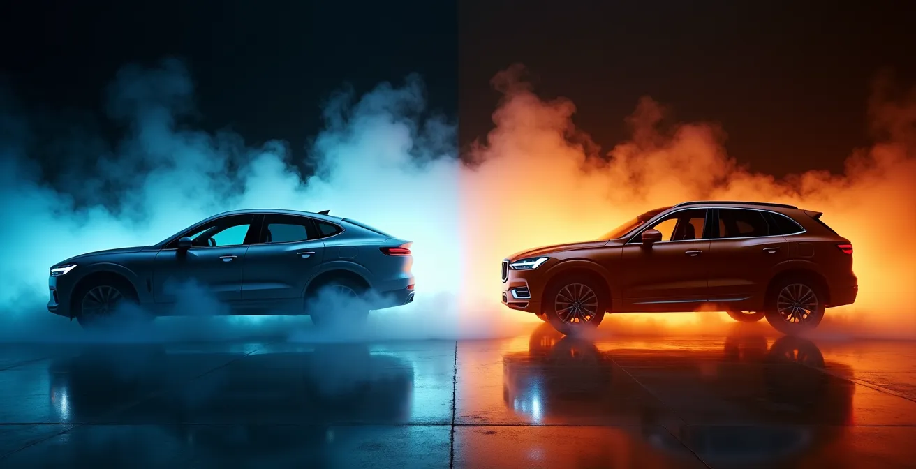 Vergleich der Luftströmung zwischen SUV und Limousine mit Visualisierung des Luftwiderstands