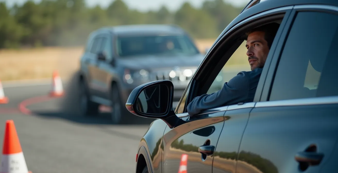 SUV während Elchtest-Manöver zeigt extreme Seitenneigung