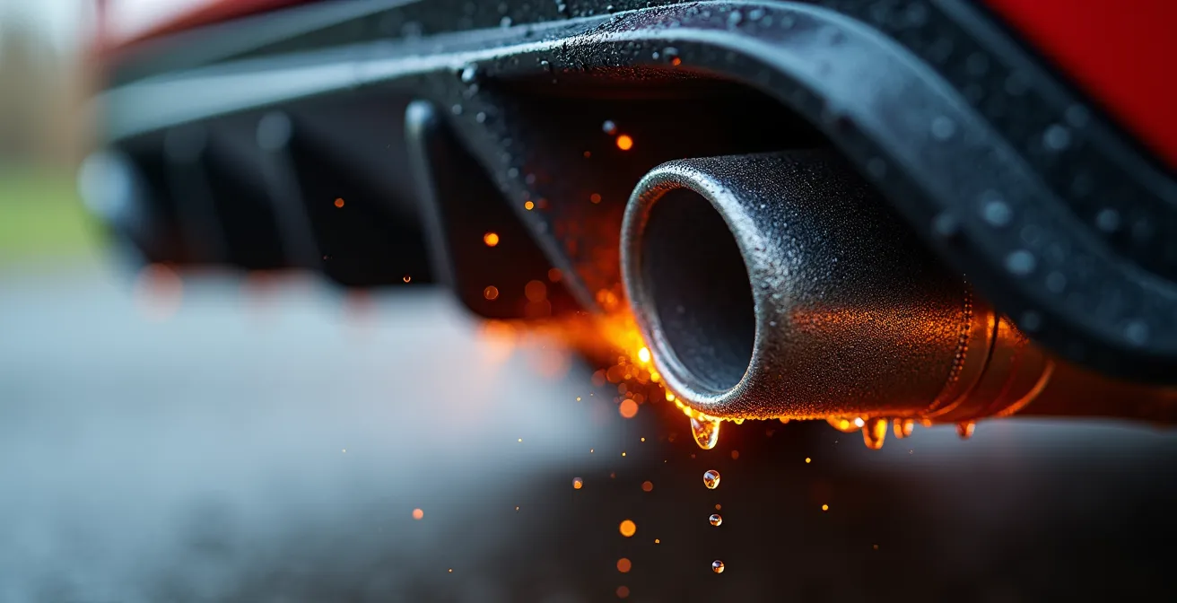 Kontrast zwischen einem Fahrzeug unter sterilen Labortestbedingungen und den realen Bedingungen auf der Straße mit Hitze und Abgasen.